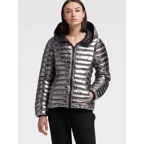 Dkny Jackets & Blazers - NEW DKNY Reversible Packable Silver/ Black Jacket